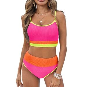 NWT Colorblock Neon‎ Crop Bikini Set - Medium